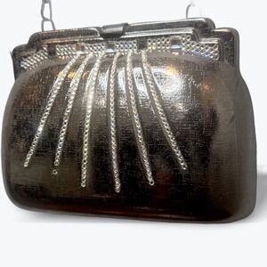 Metal Rhinestone Evening Bag Clutch Chain‎ Strap Party Purse Prom Wedding Black